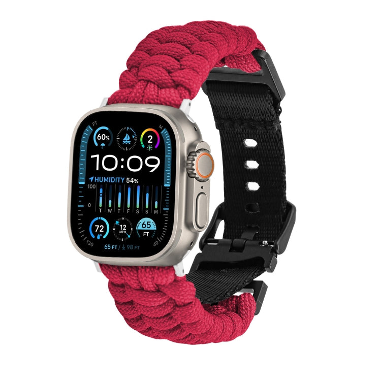 For Apple Watch Ultra 49mm Paracord Plain Braided Webbing Buckle Watch Band(Red) by buy2fix