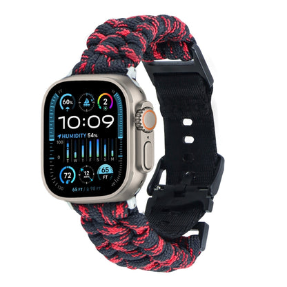For Apple Watch Ultra 49mm Paracord Plain Braided Webbing Buckle Watch Band(Black Red) by buy2fix