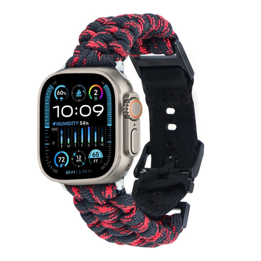 For Apple Watch Ultra 49mm Paracord Plain Braided Webbing Buckle Watch Band(Black Red) by buy2fix