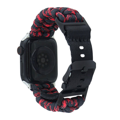 For Apple Watch Ultra 49mm Paracord Plain Braided Webbing Buckle Watch Band(Black Red) by buy2fix