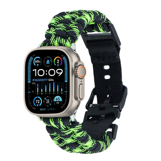 For Apple Watch Ultra 49mm Paracord Plain Braided Webbing Buckle Watch Band(Black Green) by buy2fix