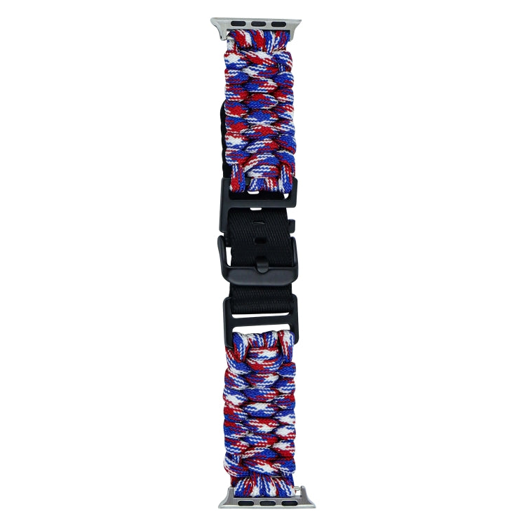 For Apple Watch Ultra 49mm Paracord Plain Braided Webbing Buckle Watch Band(Red White Blue) by buy2fix