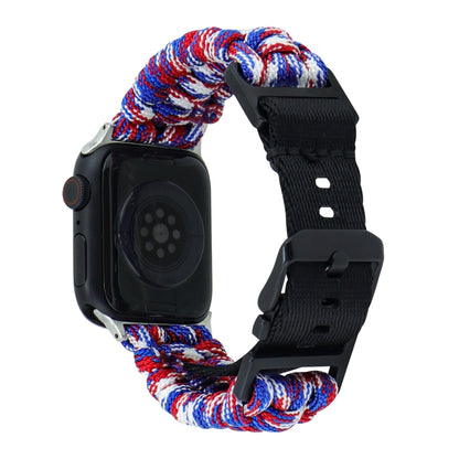For Apple Watch Ultra 49mm Paracord Plain Braided Webbing Buckle Watch Band(Red White Blue) by buy2fix