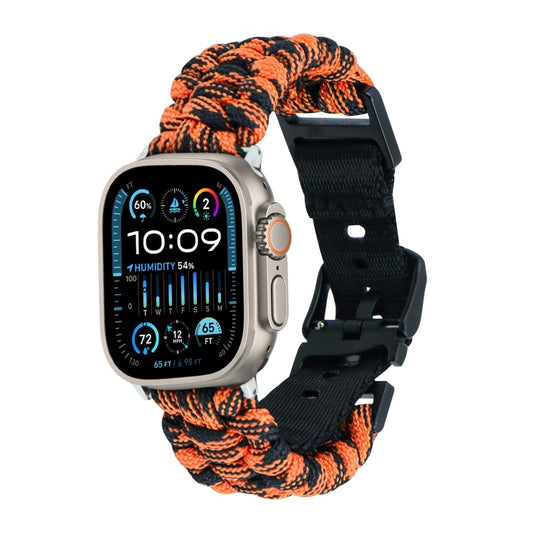 For Apple Watch Ultra 49mm Paracord Plain Braided Webbing Buckle Watch Band(Black Orange) by buy2fix