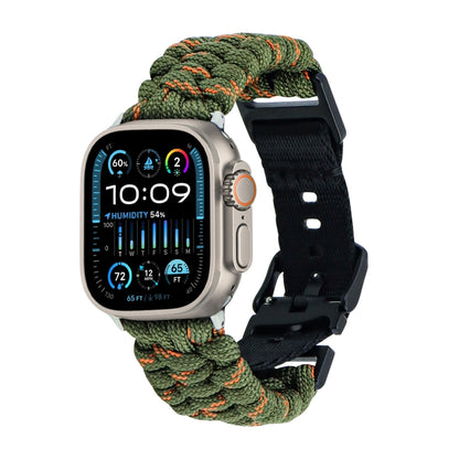 For Apple Watch Ultra 49mm Paracord Plain Braided Webbing Buckle Watch Band(Army Green Orange) by buy2fix