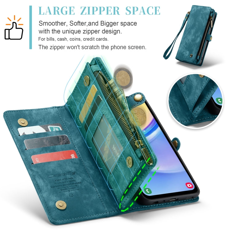 For Samsung Galaxy A15 5G CaseMe 008 Multifunctional Zipper Wallet Leather Phone Case with Lanyard(Blue) by CaseMe