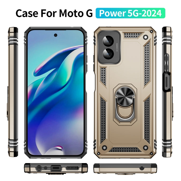 For Motorola Moto G Power 5G 2024 Shockproof TPU + PC Phone Case with Holder(Gold) by buy2fix