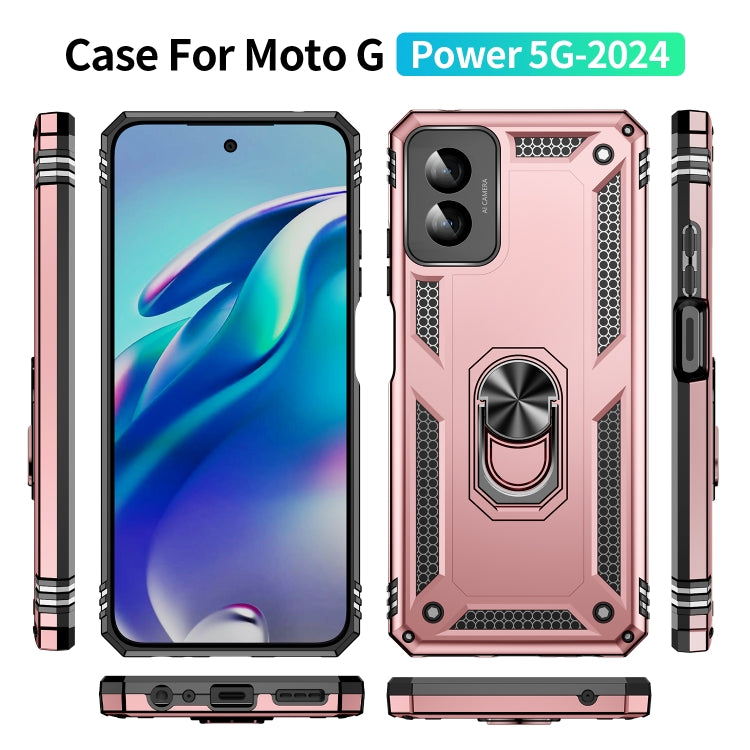 For Motorola Moto G Power 5G 2024 Shockproof TPU + PC Phone Case with Holder(Rose Gold) by buy2fix