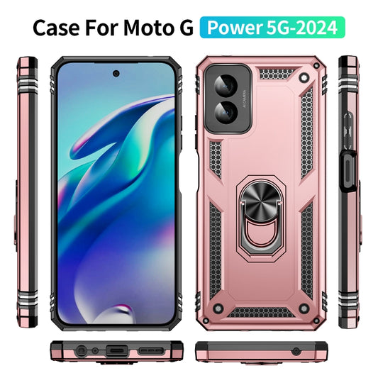 For Motorola Moto G Power 5G 2024 Shockproof TPU + PC Phone Case with Holder(Rose Gold) by buy2fix