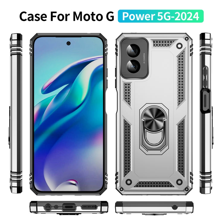For Motorola Moto G Power 5G 2024 Shockproof TPU + PC Phone Case with Holder(Silver) by buy2fix