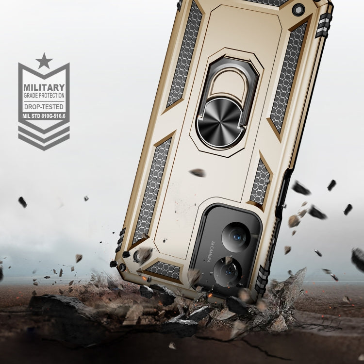 For Motorola Moto G Play 4G 2024 Shockproof TPU + PC Phone Case with Holder(Gold) by buy2fix