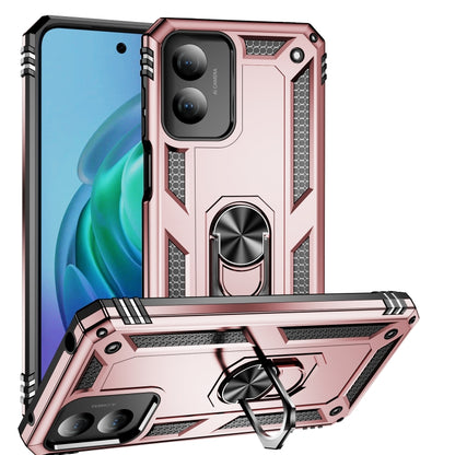 For Motorola Moto G Play 4G 2024 Shockproof TPU + PC Phone Case with Holder(Rose Gold) by buy2fix