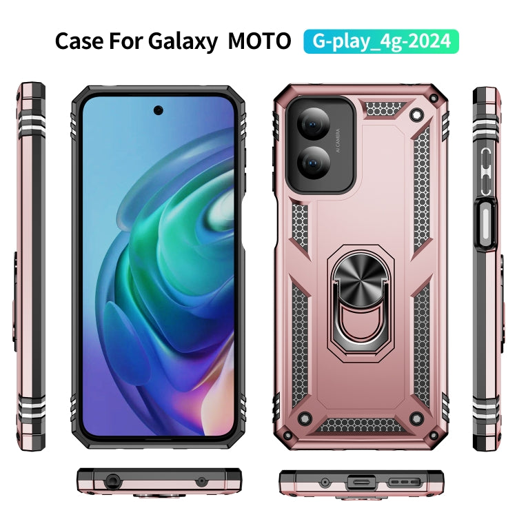 For Motorola Moto G Play 4G 2024 Shockproof TPU + PC Phone Case with Holder(Rose Gold) by buy2fix