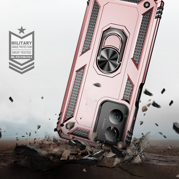 For Motorola Moto G Play 4G 2024 Shockproof TPU + PC Phone Case with Holder(Rose Gold) by buy2fix