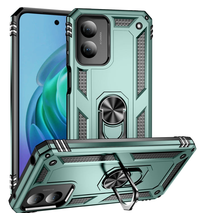 For Motorola Moto G Play 4G 2024 Shockproof TPU + PC Phone Case with Holder(Dark Green) by buy2fix