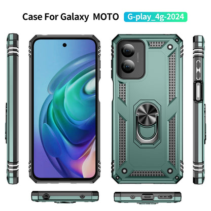 For Motorola Moto G Play 4G 2024 Shockproof TPU + PC Phone Case with Holder(Dark Green) by buy2fix