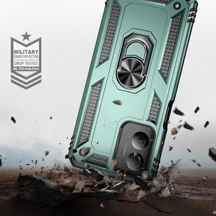 For Motorola Moto G Play 4G 2024 Shockproof TPU + PC Phone Case with Holder(Dark Green) by buy2fix