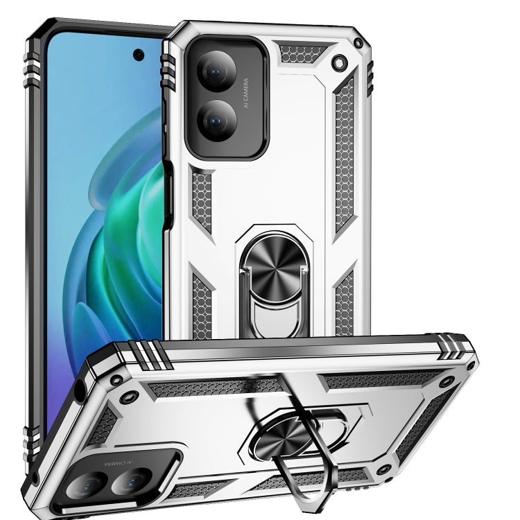 For Motorola Moto G Play 4G 2024 Shockproof TPU + PC Phone Case with Holder(Silver) by buy2fix