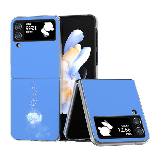 For Samsung Galaxy Z Flip4 5G Painted Pattern PC Phone Case(Blue Flower)