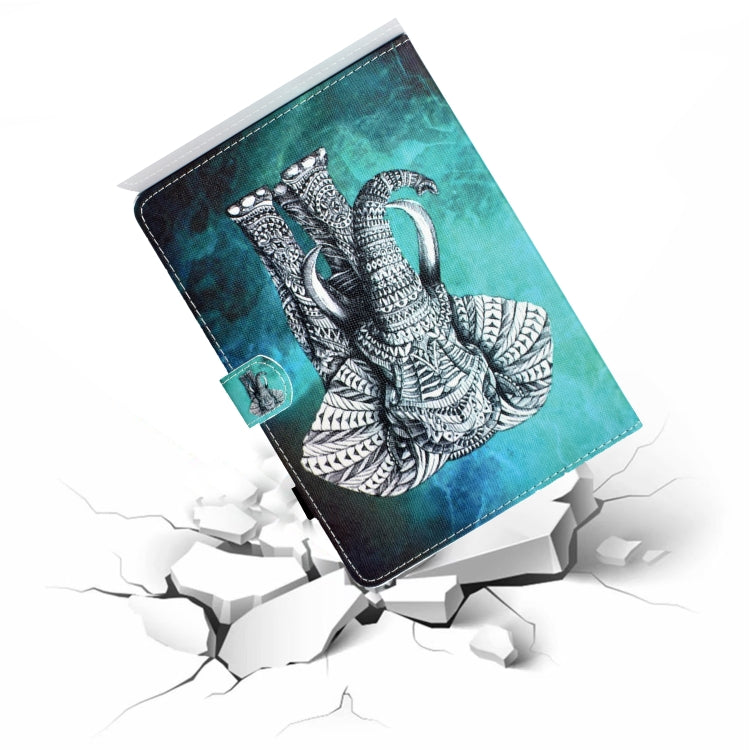 For Samsung Galaxy Tab A9+ Coloured Drawing Stitching Flip PU Tablet Case with Sleep / Wake-up Function(Elephant) - Galaxy Tab A9+ by buy2fix | Online Shopping UK | buy2fix