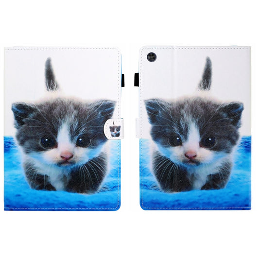 For Samsung Galaxy Tab A9+ Coloured Drawing Stitching Flip PU Tablet Case with Sleep / Wake-up Function(Blue White Cat) - Galaxy Tab A9+ by buy2fix | Online Shopping UK | buy2fix