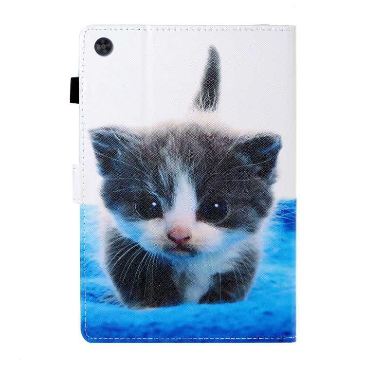 For Samsung Galaxy Tab A9+ Coloured Drawing Stitching Flip PU Tablet Case with Sleep / Wake-up Function(Blue White Cat) - Galaxy Tab A9+ by buy2fix | Online Shopping UK | buy2fix