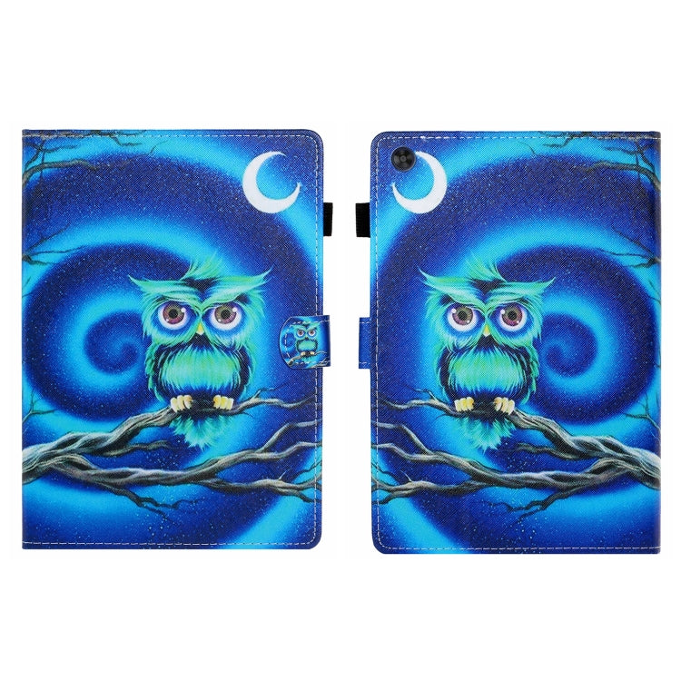For Samsung Galaxy Tab A9+ Coloured Drawing Stitching Flip PU Tablet Case with Sleep / Wake-up Function(Moon Owl) - Galaxy Tab A9+ by buy2fix | Online Shopping UK | buy2fix