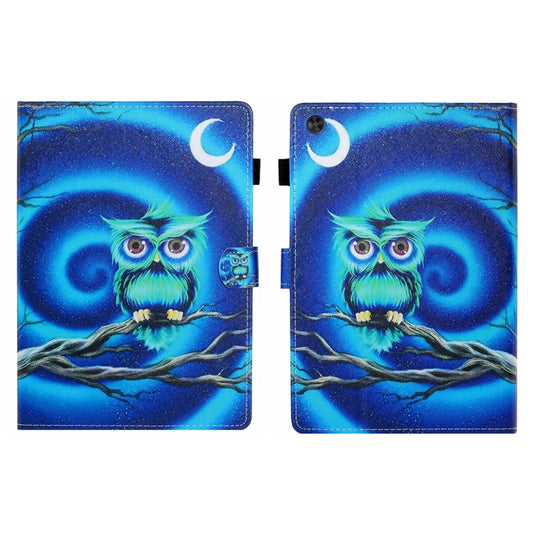 For Samsung Galaxy Tab A9+ Coloured Drawing Stitching Flip PU Tablet Case with Sleep / Wake-up Function(Moon Owl) - Galaxy Tab A9+ by buy2fix | Online Shopping UK | buy2fix