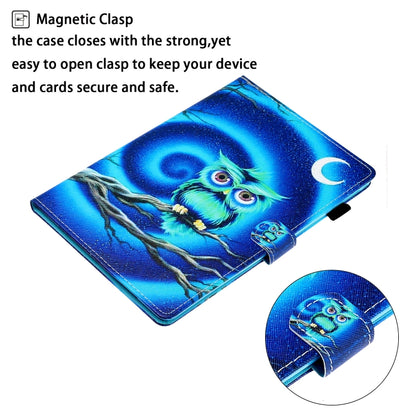 For Samsung Galaxy Tab A9+ Coloured Drawing Stitching Flip PU Tablet Case with Sleep / Wake-up Function(Moon Owl) - Galaxy Tab A9+ by buy2fix | Online Shopping UK | buy2fix