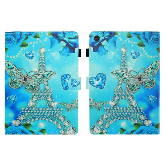 For Samsung Galaxy Tab A9+ Coloured Drawing Stitching Flip PU Tablet Case with Sleep / Wake-up Function(Butterfly Tower) - Galaxy Tab A9+ by buy2fix | Online Shopping UK | buy2fix