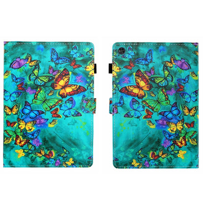 For Samsung Galaxy Tab A9 Coloured Drawing Stitching Flip PU Tablet Case with Sleep / Wake-up Function(Green Butterfly) - Galaxy Tab A9 by buy2fix | Online Shopping UK | buy2fix
