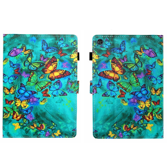 For Samsung Galaxy Tab A9 Coloured Drawing Stitching Flip PU Tablet Case with Sleep / Wake-up Function(Green Butterfly) - Galaxy Tab A9 by buy2fix | Online Shopping UK | buy2fix