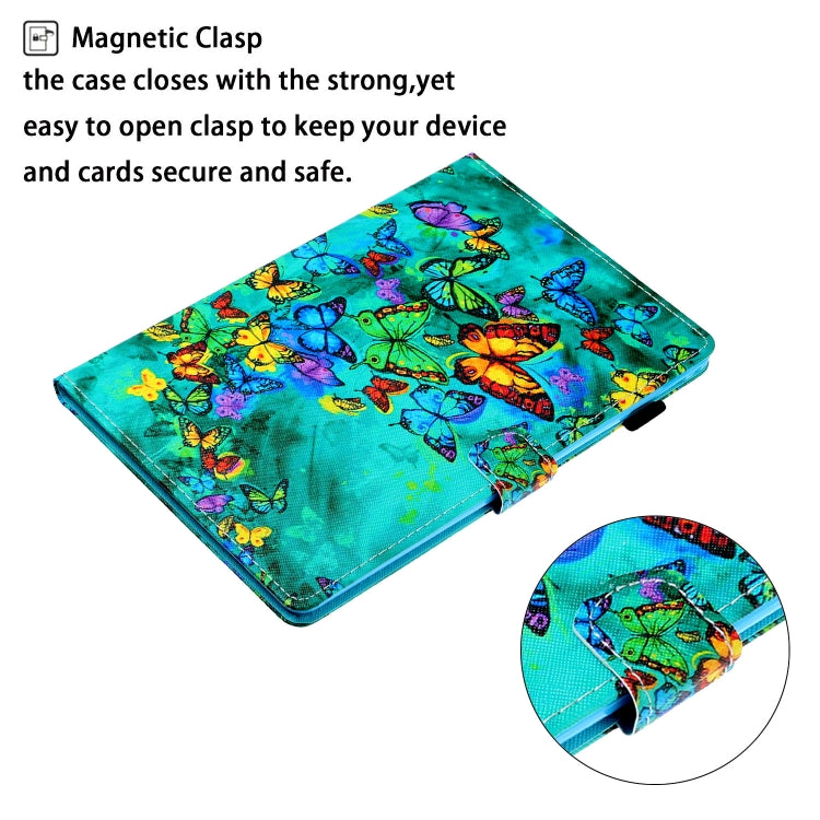 For Samsung Galaxy Tab A9 Coloured Drawing Stitching Flip PU Tablet Case with Sleep / Wake-up Function(Green Butterfly) - Galaxy Tab A9 by buy2fix | Online Shopping UK | buy2fix