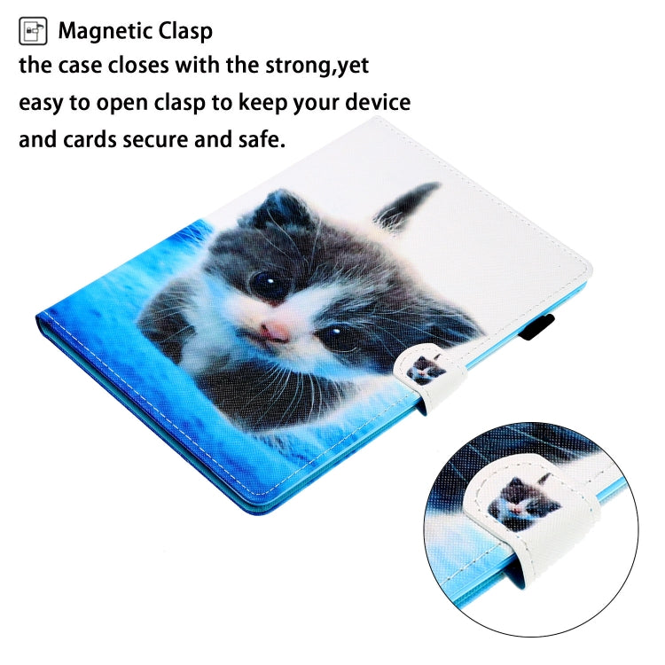 For Samsung Galaxy Tab A11 / A9 Coloured Drawing Stitching Flip PU Tablet Case with Sleep / Wake-up Function(Blue White Cat) by buy2fix