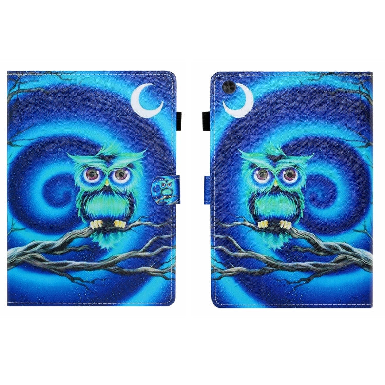 For Samsung Galaxy Tab A9 Coloured Drawing Stitching Flip PU Tablet Case with Sleep / Wake-up Function(Moon Owl) - Galaxy Tab A9 by buy2fix | Online Shopping UK | buy2fix