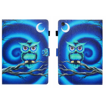 For Samsung Galaxy Tab A9 Coloured Drawing Stitching Flip PU Tablet Case with Sleep / Wake-up Function(Moon Owl) - Galaxy Tab A9 by buy2fix | Online Shopping UK | buy2fix