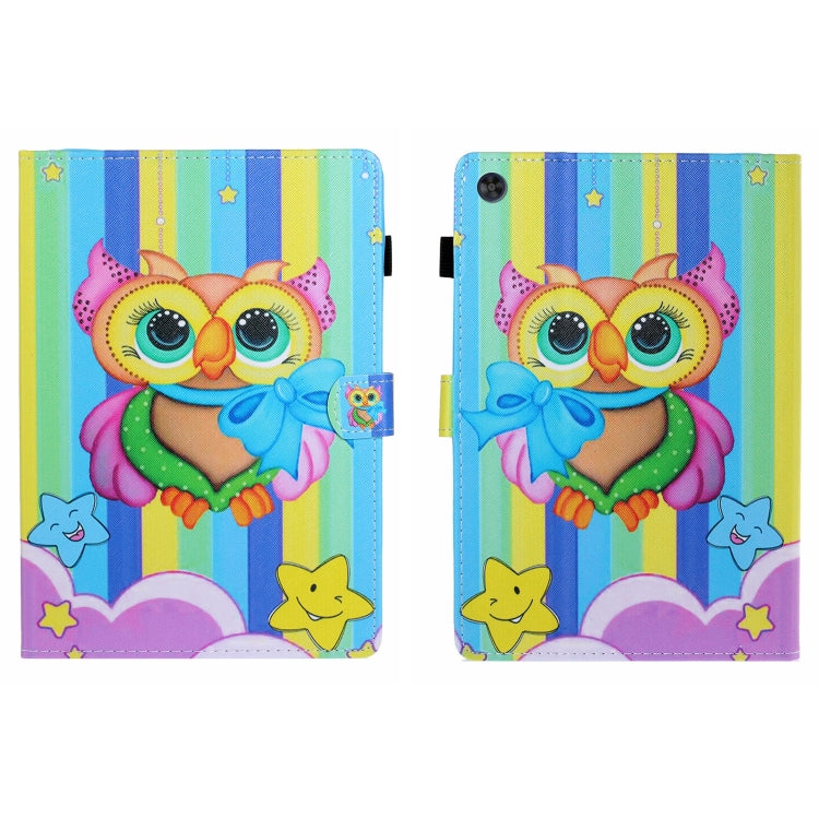 For Samsung Galaxy Tab A9 Coloured Drawing Stitching Flip PU Tablet Case with Sleep / Wake-up Function(Rainbow Owl) - Galaxy Tab A9 by buy2fix | Online Shopping UK | buy2fix
