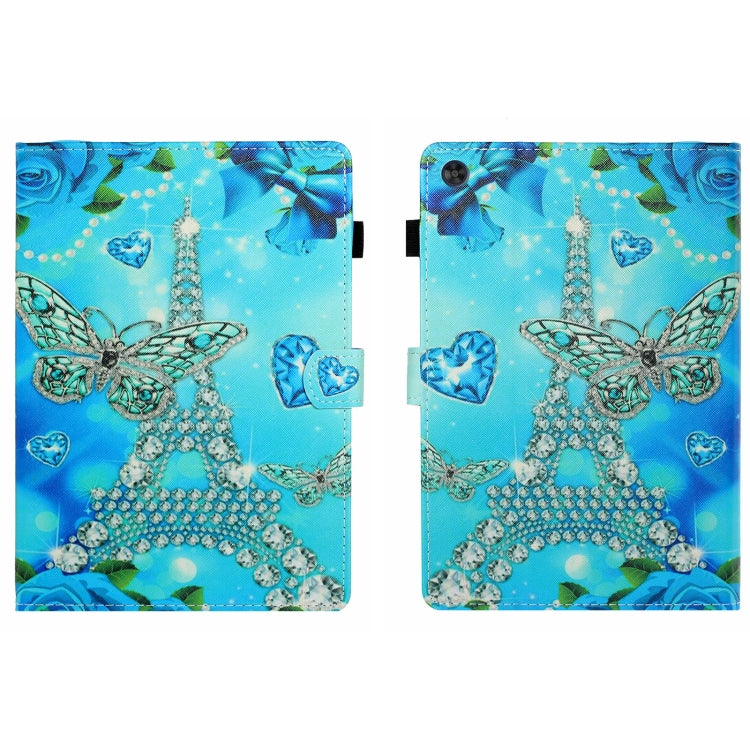 For Samsung Galaxy Tab A9 Coloured Drawing Stitching Flip PU Tablet Case with Sleep / Wake-up Function(Butterfly Tower) - Galaxy Tab A9 by buy2fix | Online Shopping UK | buy2fix
