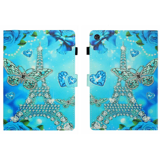 For Samsung Galaxy Tab A9 Coloured Drawing Stitching Flip PU Tablet Case with Sleep / Wake-up Function(Butterfly Tower) - Galaxy Tab A9 by buy2fix | Online Shopping UK | buy2fix