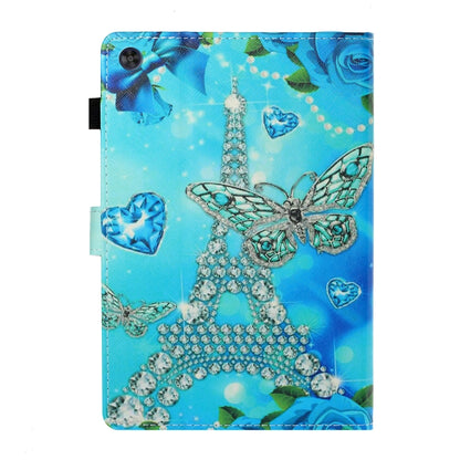 For Samsung Galaxy Tab A9 Coloured Drawing Stitching Flip PU Tablet Case with Sleep / Wake-up Function(Butterfly Tower) - Galaxy Tab A9 by buy2fix | Online Shopping UK | buy2fix
