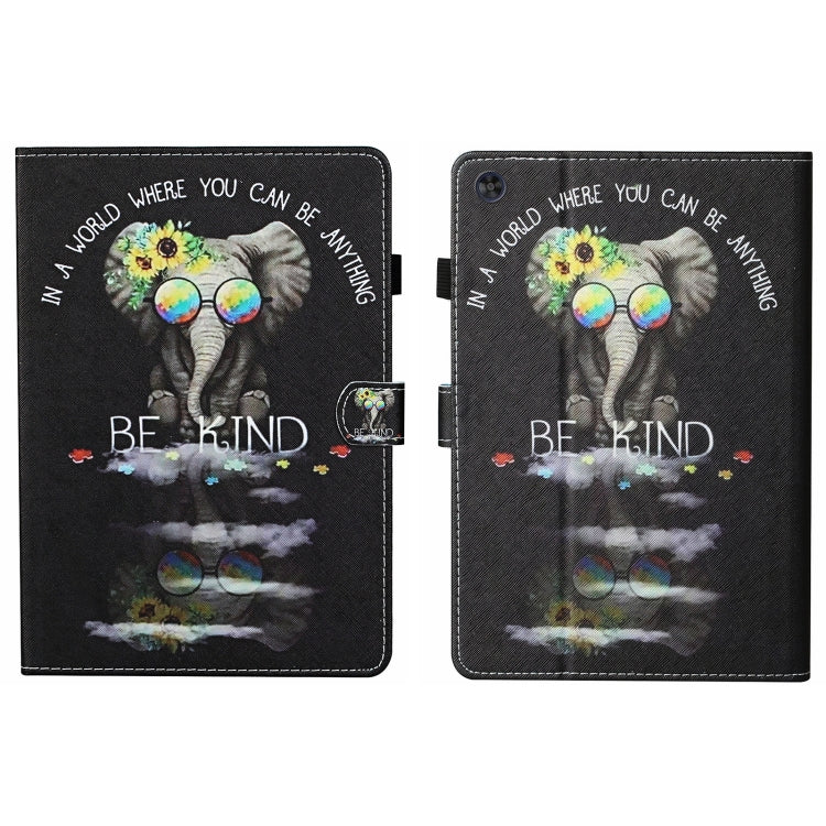 For Samsung Galaxy Tab A9+ Coloured Drawing Stitching Smart Leather Tablet Case with Sleep / Wake-up Function(Glasses Elephant) - Galaxy Tab A9+ by buy2fix | Online Shopping UK | buy2fix