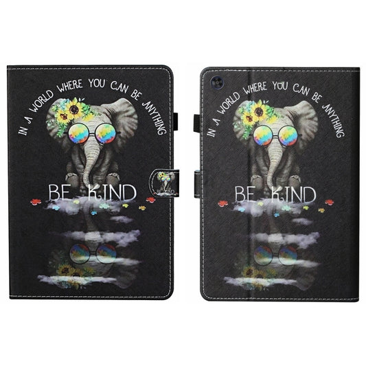 For Samsung Galaxy Tab A9+ Coloured Drawing Stitching Smart Leather Tablet Case with Sleep / Wake-up Function(Glasses Elephant) - Galaxy Tab A9+ by buy2fix | Online Shopping UK | buy2fix