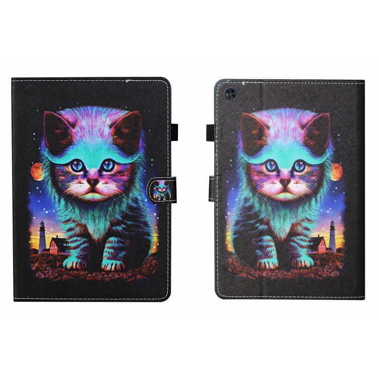 For Samsung Galaxy Tab A9 Coloured Drawing Stitching Smart Leather Tablet Case with Sleep / Wake-up Function(Night Cat) - Galaxy Tab A9 by buy2fix | Online Shopping UK | buy2fix
