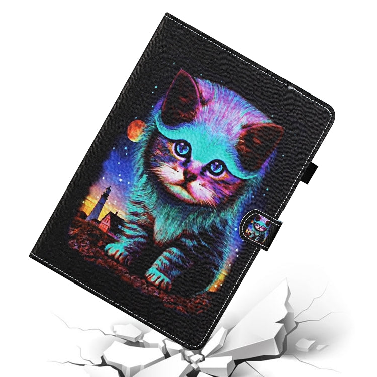 For Samsung Galaxy Tab A9 Coloured Drawing Stitching Smart Leather Tablet Case with Sleep / Wake-up Function(Night Cat) - Galaxy Tab A9 by buy2fix | Online Shopping UK | buy2fix