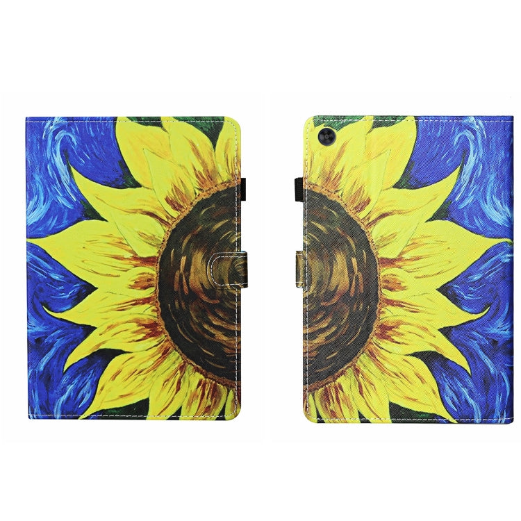 For Samsung Galaxy Tab A11 / A9 Coloured Drawing Stitching Smart Leather Tablet Case with Sleep / Wake-up Function(Sunflower) by buy2fix