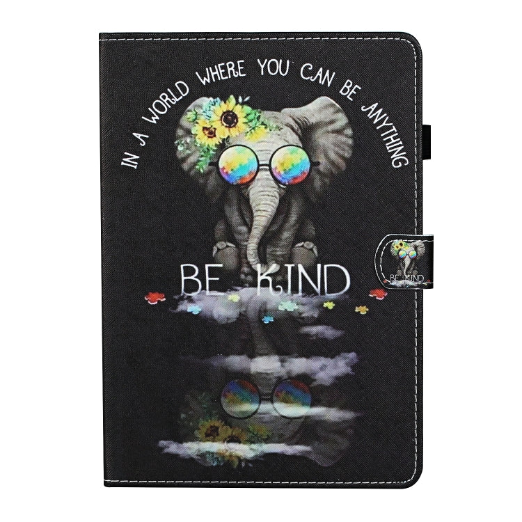 For Samsung Galaxy Tab A9 Coloured Drawing Stitching Smart Leather Tablet Case with Sleep / Wake-up Function(Glasses Elephant) - Galaxy Tab A9 by buy2fix | Online Shopping UK | buy2fix