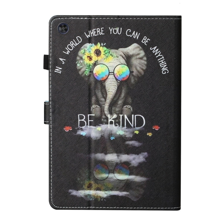 For Samsung Galaxy Tab A9 Coloured Drawing Stitching Smart Leather Tablet Case with Sleep / Wake-up Function(Glasses Elephant) - Galaxy Tab A9 by buy2fix | Online Shopping UK | buy2fix
