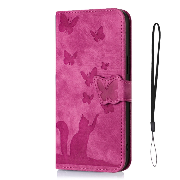 For Samsung Galaxy S22 Ultra 5G Butterfly Cat Embossing Flip Leather Phone Case(Pink) by buy2fix