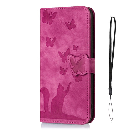 For Samsung Galaxy S22 Ultra 5G Butterfly Cat Embossing Flip Leather Phone Case(Pink) by buy2fix