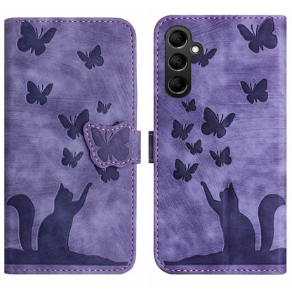 For Samsung Galaxy A55 Butterfly Cat Embossing Flip Leather Phone Case(Purple) by buy2fix